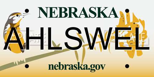 AHLSWEL Nebraska License Plate