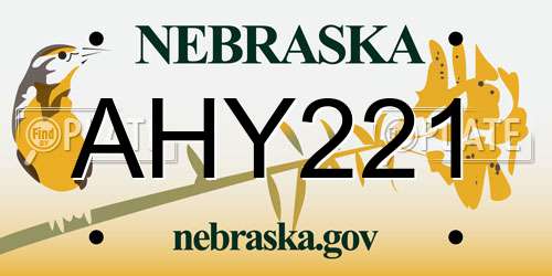 AHY221 Nebraska License Plate