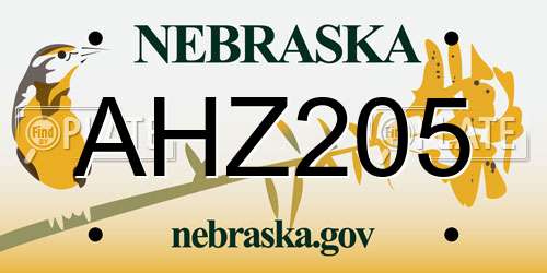 AHZ205 Nebraska License Plate
