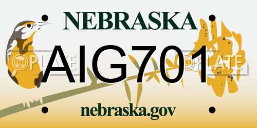 AIG701 Nebraska License Plate
