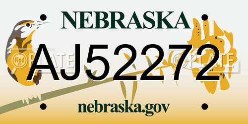 AJ52272 Nebraska License Plate