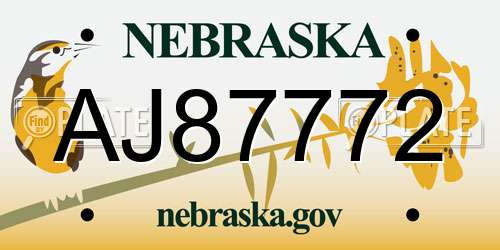 AJ87772 Nebraska License Plate