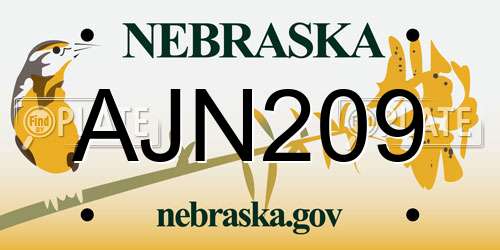 AJN209 Nebraska License Plate