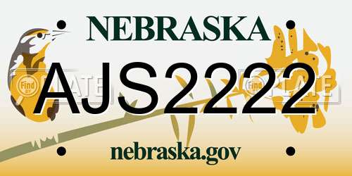 AJS2222 Nebraska License Plate
