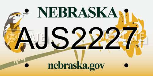 AJS2227 Nebraska License Plate
