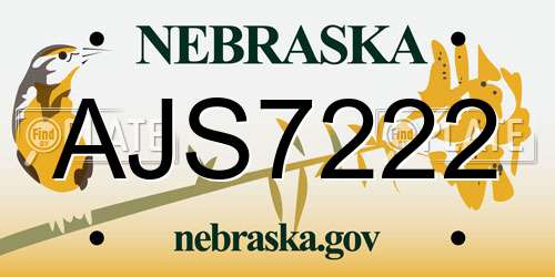 AJS7222 Nebraska License Plate