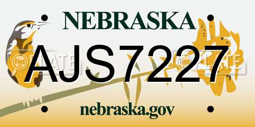 AJS7227 Nebraska License Plate