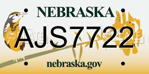 AJS7722 Nebraska License Plate