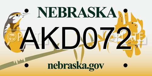 AKD072 Nebraska License Plate