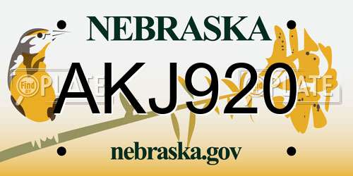 AKJ920 Nebraska License Plate