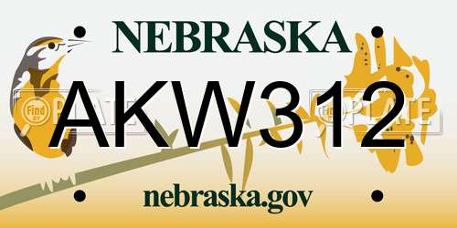 AKW312 Nebraska License Plate