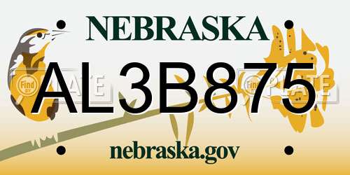 AL3B875 Nebraska License Plate