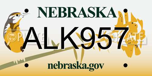ALK957 Nebraska License Plate