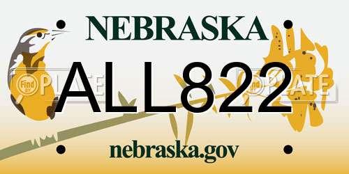 ALL822 Nebraska License Plate