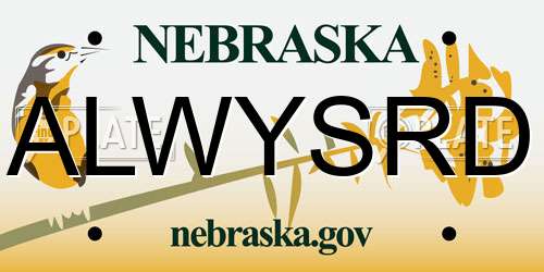 ALWYSRD Nebraska License Plate