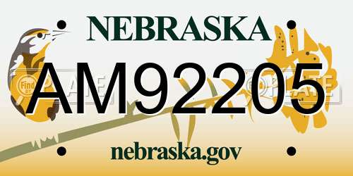 AM92205 Nebraska License Plate