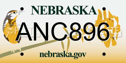 ANC896 Nebraska License Plate