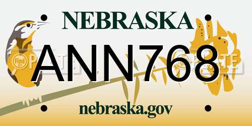 ANN768 Nebraska License Plate