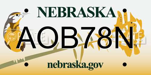 AOB78N Nebraska License Plate