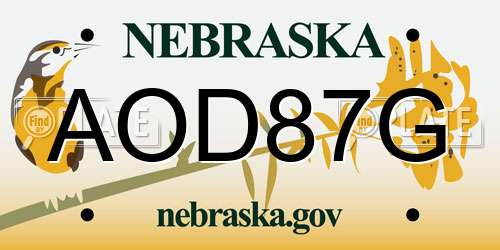 AOD87G Nebraska License Plate