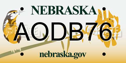 AODB76 Nebraska License Plate