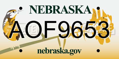 AOF9653 Nebraska License Plate