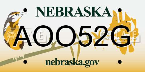 AOO52G Nebraska License Plate