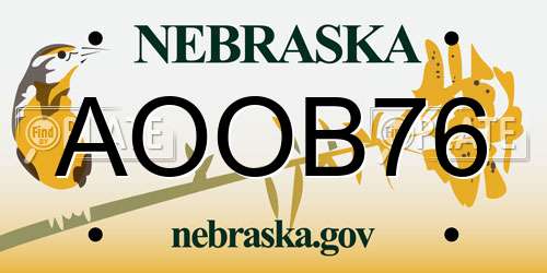 AOOB76 Nebraska License Plate
