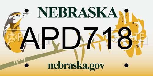 APD718 Nebraska License Plate