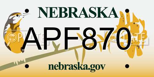APF870 Nebraska License Plate