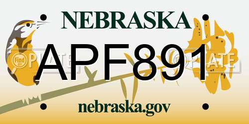 APF891 Nebraska License Plate