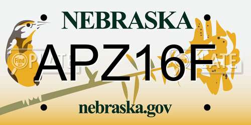 APZ16F Nebraska License Plate