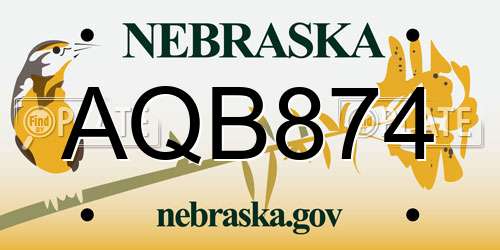 AQB874 Nebraska License Plate