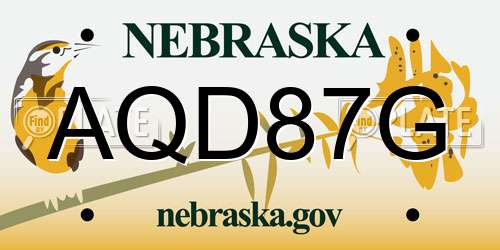 AQD87G Nebraska License Plate