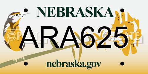 ARA625 Nebraska License Plate