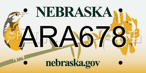 ARA678 Nebraska License Plate