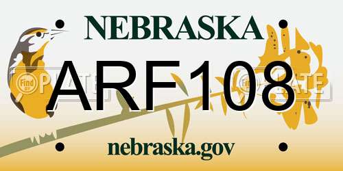 ARF108 Nebraska License Plate