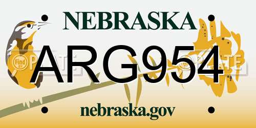 ARG954 Nebraska License Plate
