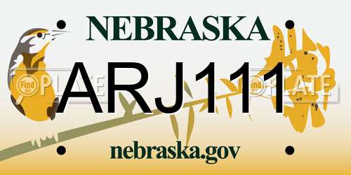 ARJ111 Nebraska License Plate