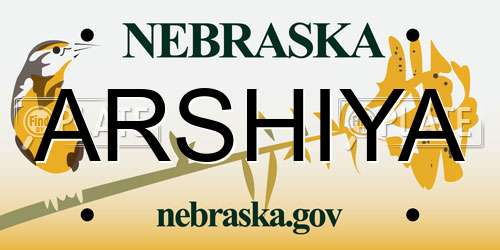 ARSHIYA Nebraska License Plate