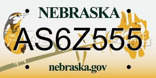 AS6Z555 Nebraska License Plate