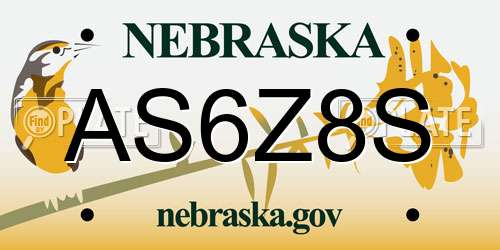 AS6Z8S Nebraska License Plate