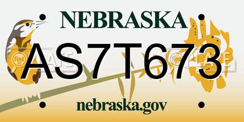 AS7T673 Nebraska License Plate