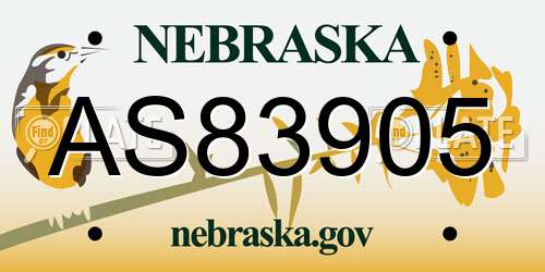 AS83905 Nebraska License Plate