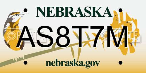 AS8T7M Nebraska License Plate