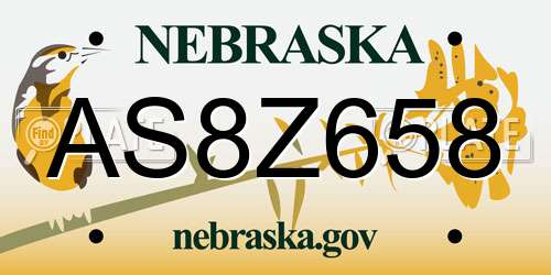 AS8Z658 Nebraska License Plate