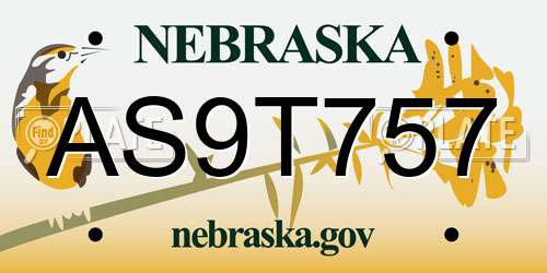 AS9T757 Nebraska License Plate