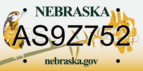 AS9Z752 Nebraska License Plate