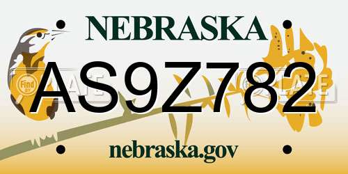 AS9Z782 Nebraska License Plate