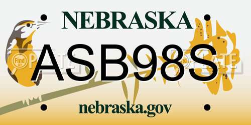 ASB98S Nebraska License Plate